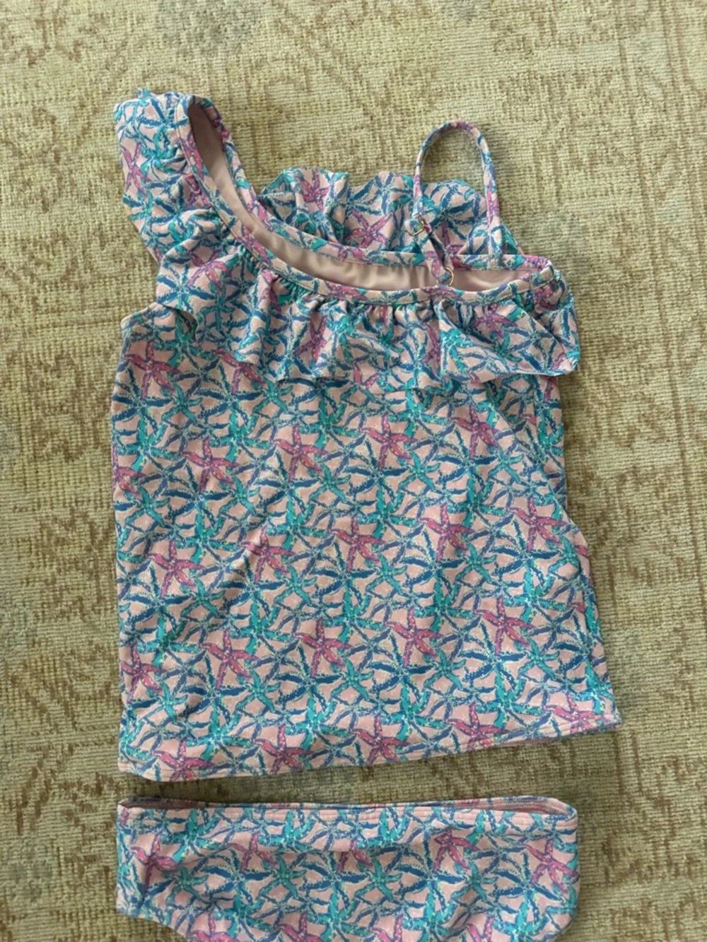 Vineyard Vines Girls Two-Piece Ruffled One-Shoulder Tankini Set